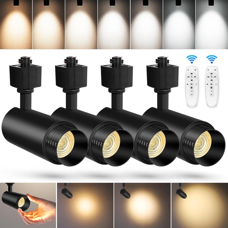 CoziTech 【2025 ترقية】رأس إضاءة LED قابل للتكبير 12 واط بـ 10 ألوان مع تحكم عن بعد، إضاءة سكة H قابلة للتعتيم، مصابيح سبوت لايت للسقف، لإبراز الفن 2700K~6500K 15°~60° CRI90 1200lm أسود 4 عبوات - Image 1